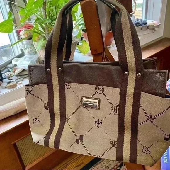 Tommy Hilfiger Handbag 90’s Vintage Brown & Tan Logo 1985 Collection - Picture 1 of 11